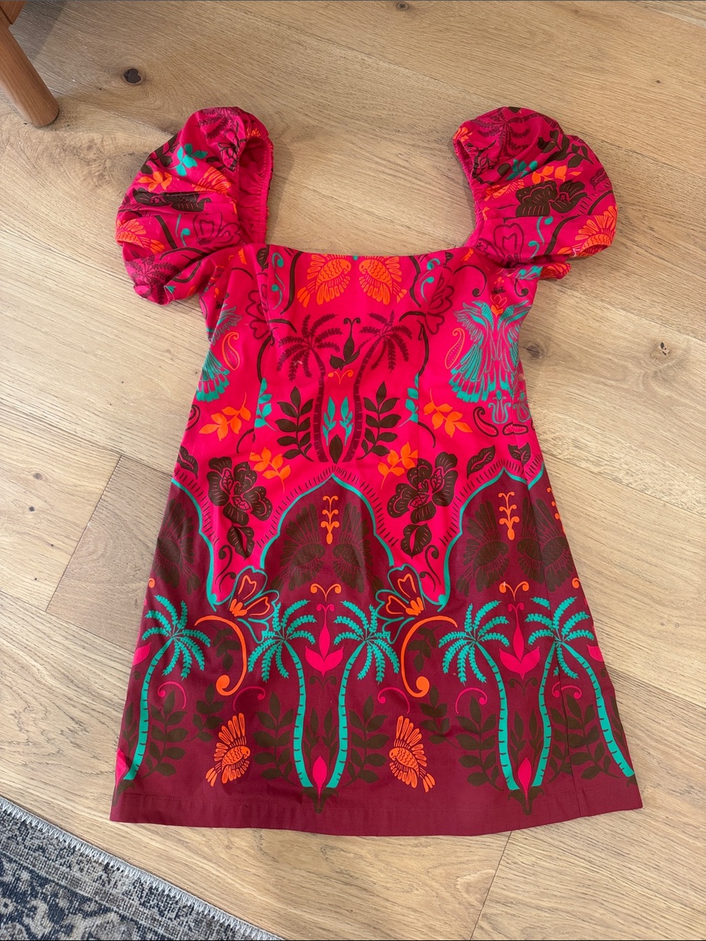 Cara Cara Hot Pink Tropical Print Puff Sleeve Mini Dress